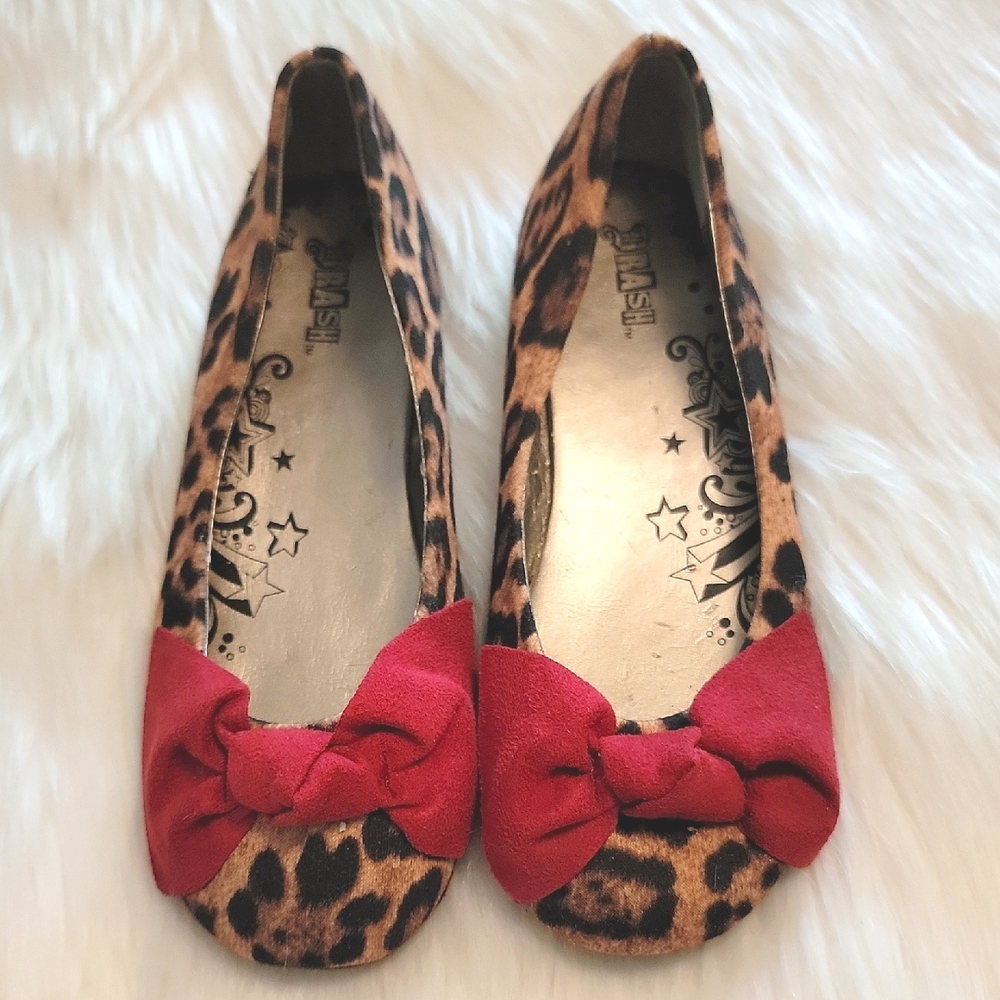 Brash Leopard Print Girls Flats With Red Bows By Payless
